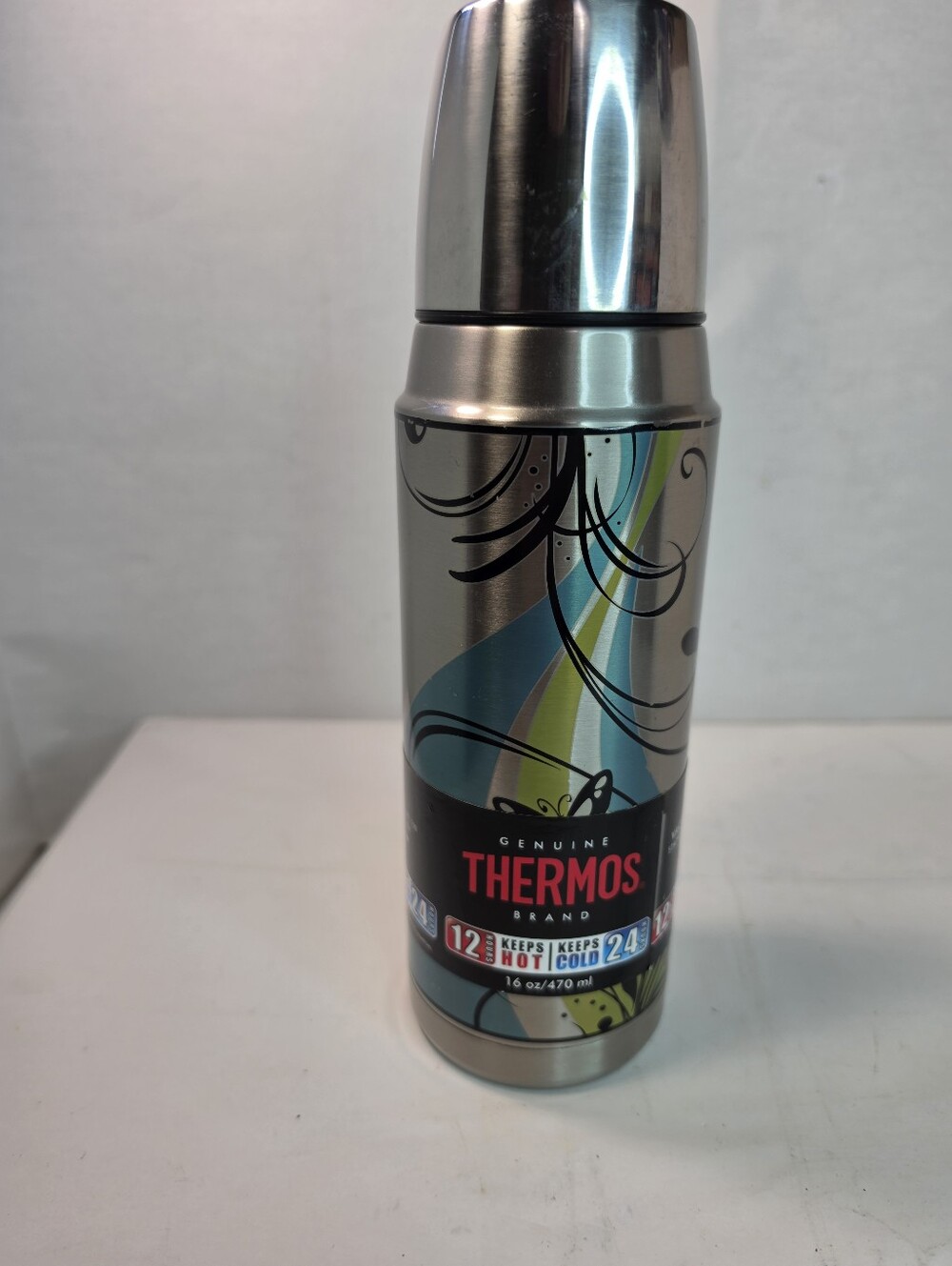 Heritage White Butterfly 16oz. Thermos Bottle, Collectible.